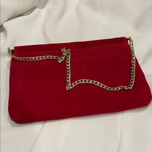 Ann Taylor Red Suede Shoulder Clutch Bag - Picture 5 of 9